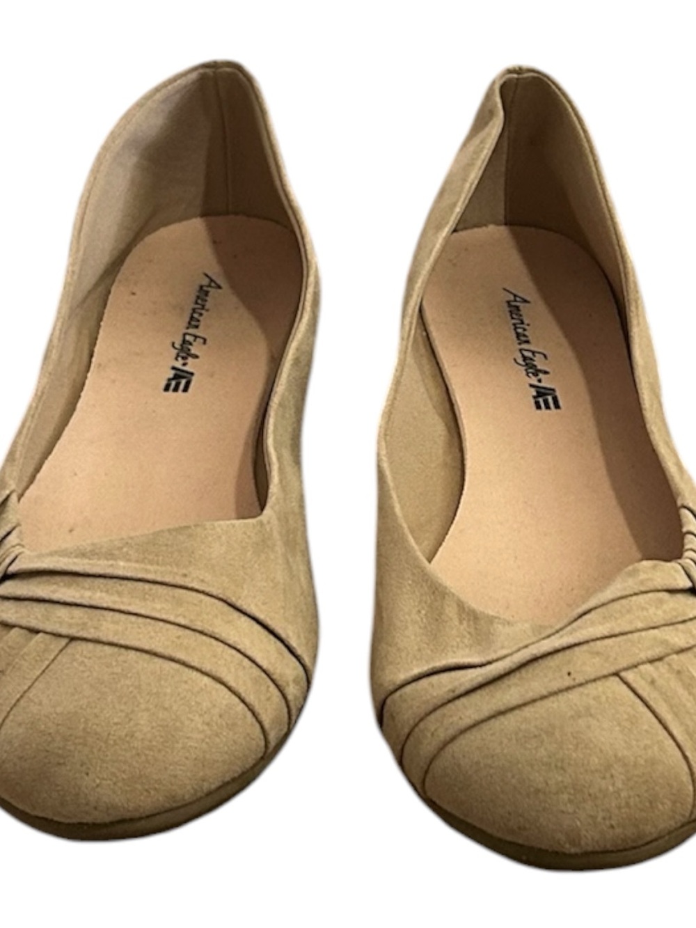 American Eagle Outfitters Tan Suede-Look Pleated Ballet Flats
